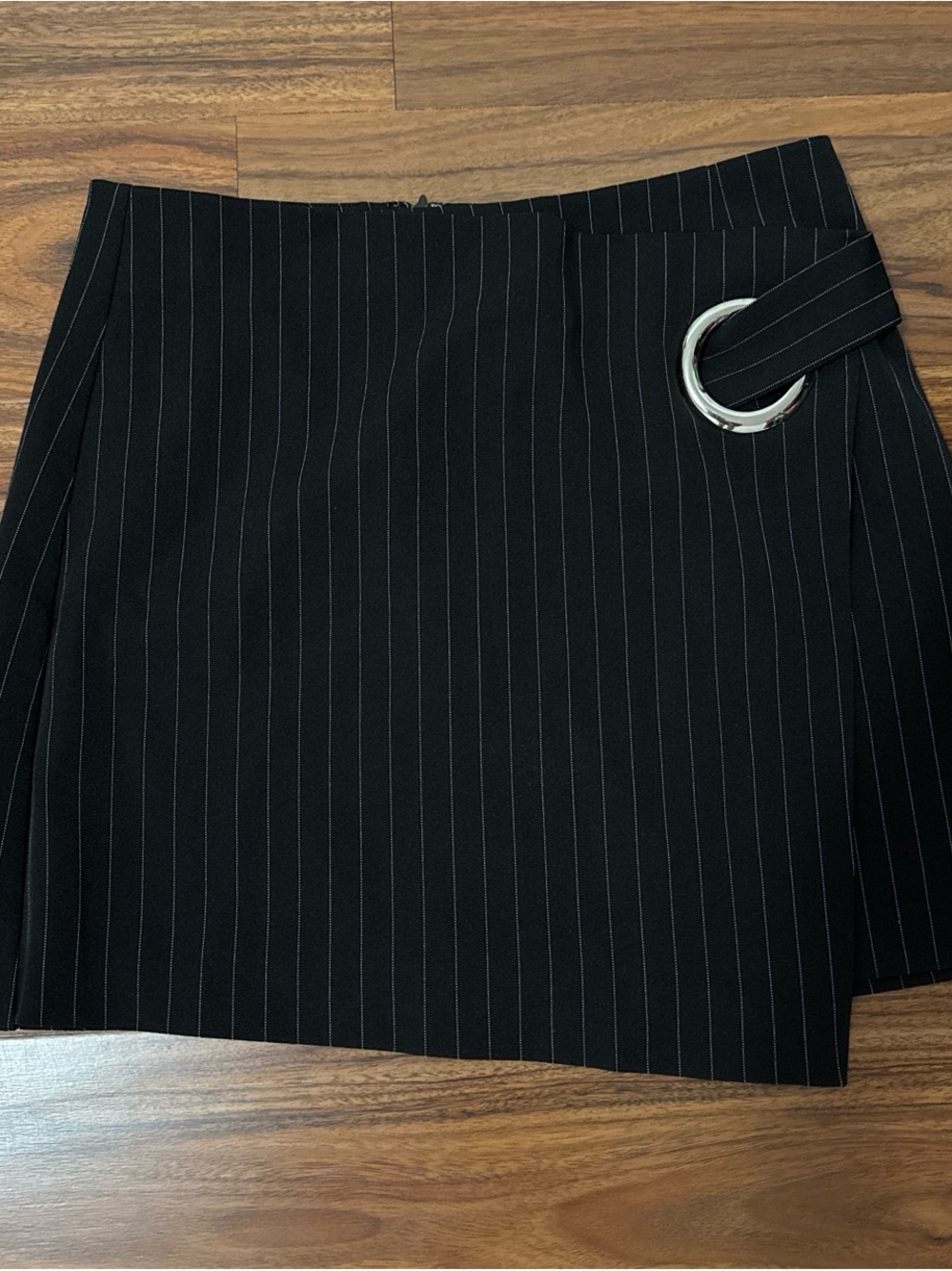 Forever 21 Black Pinstripe Mini Skirt with Silver Ring Detail